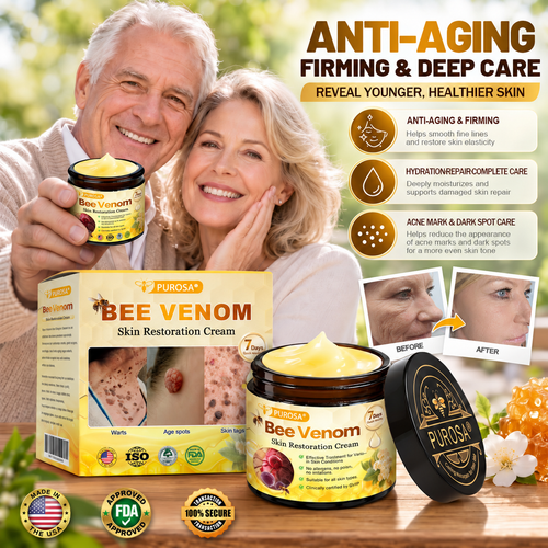 👩‍⚕️🐝PUROSA® Bee Venom Skin Repair Cream(Visible results in 7 days✅Anti-Aging·Firming·Deep Hydration·Damage Repair·Even Tone·Acne&Dark Spot Care·Wart & Mole Reduction·Psoriasis Relief)